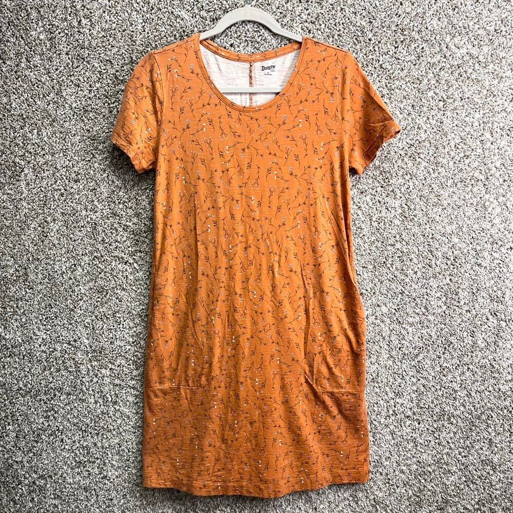Duluth Trading Co Dress Women’s S To 'n' Flow‎ Orange Floral Print Short Sleeve